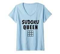 Mujer Sudoku Queen Acertijo Camiseta Cuello V