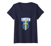 Mujer Suecia 2026 Fans Bandera Sueca Souvenirs Vacaciones Viajes Camiseta Cuello V