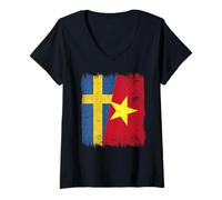 Mujer Suecia Vietnam Media Bandera Sueca Vietnamita Historia Camiseta Cuello V