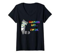 Mujer Suena Gay.. I'm In Pride Raccoon Rainbow Text Camiseta Cuello V