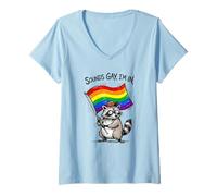 Mujer Suena Gay, I'm In Raccoon ondeando el Mes del Orgullo de la Bandera del Arco Iris Camiseta Cuello V