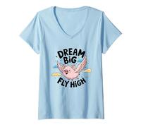Mujer Sueño Big Fly High Flying Pig Inspirational Kids Mujeres Camiseta Cuello V