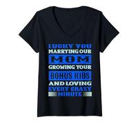Mujer SUERTE TE CASAR CON NUESTRA MAYOR BONUS NIÑOS ARECIACIÓN FAMILIAR Camiseta Cuello V