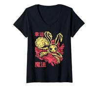Mujer SUERTE Y MAGIA ESCRITAS EN SÍMBOLOS CHINOS Camiseta Cuello V