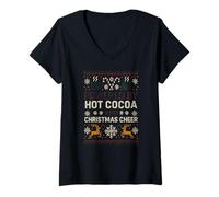 Mujer Suéter Feo, Color Chocolate Caliente, navideño, Retro, Festivo para Hombre Camiseta Cuello V