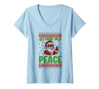 Mujer Suéter Feo de Navidad a Juego con Texto en inglés I Come In Peace Camiseta Cuello V
