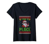 Mujer Suéter Feo de Navidad a Juego con Texto en inglés I Come In Peace Camiseta Cuello V