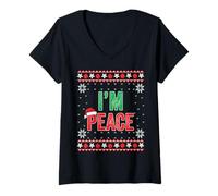 Mujer Suéter Feo de Navidad a Juego con Texto en inglés I Come In Peace I'm Peace Camiseta Cuello V