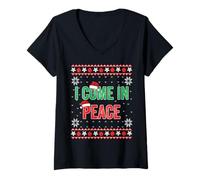 Mujer Suéter Feo de Navidad a Juego con Texto en inglés I Come In Peace I'm Peace Camiseta Cuello V