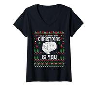 Mujer Suéter Feo de Navidad All We Want For Christmas Is You Family Camiseta Cuello V