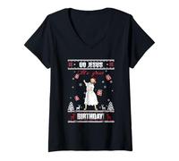 Mujer Suéter Feo de Navidad Go Jesus It's Your Birthday Camiseta Cuello V