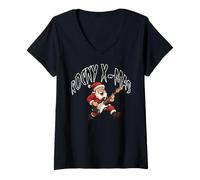 Mujer suéter Feo de Navidad Rocky x mas Santa Claus Camiseta Cuello V