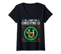 Mujer Suéter Feo Divertido con imán All I Want For Christmas Is U Camiseta Cuello V