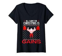 Mujer Suéter Feo Divertido de Navidad All I Want For Christmas Is Gains Camiseta Cuello V