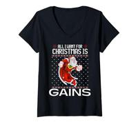 Mujer Suéter Feo Divertido de Navidad All I Want For Christmas Is Gains Camiseta Cuello V