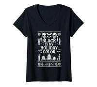 Mujer Suéter Feo gótico de Navidad Black Is My Holiday Color Camiseta Cuello V
