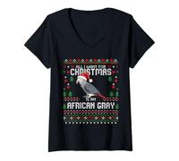 Mujer Suéter Feo navideño con diseño de Loro Gris Africano All I Want Christmas Camiseta Cuello V