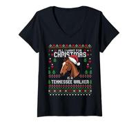 Mujer Suéter navideño de Tennessee Walker Horse, Feo, con Forma de Caballo Camiseta Cuello V
