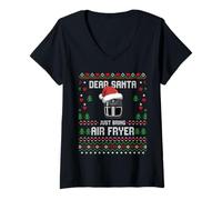 Mujer Suéter navideño Dear Santa Air Fryer Christmas Cooking Ugly Camiseta Cuello V