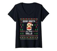 Mujer Suéter navideño Dear Santa Dolls Ugly Xmas Dolls, Amantes de los Juguetes Camiseta Cuello V