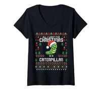 Mujer Suéter navideño Feo All I Want Christmas Caterpillar Insect Camiseta Cuello V