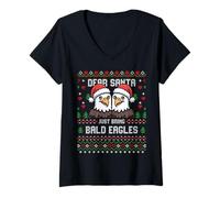 Mujer Suéter navideño Feo de Dear Santa Bald Eagles con águila Camiseta Cuello V