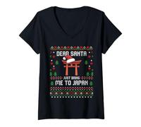 Mujer Suéter navideño Feo de Dear Santa Bring Me to Japan Camiseta Cuello V