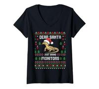 Mujer Suéter navideño Feo de Santa Savannah Monitor Lizard Camiseta Cuello V