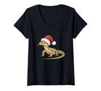 Mujer Suéter navideño Feo de Santa Savannah Monitor Lizard Camiseta Cuello V