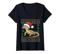 Mujer Suéter navideño Feo Savannah Monitor Lizard Camiseta Cuello V