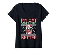 Mujer Suéteres navideños feos a Juego con Cat Wore This Better Family Camiseta Cuello V