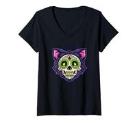 Mujer Sugar Skull Cat Lover Dia De Muertos - Boho Women Gift Camiseta Cuello V