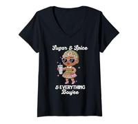 Mujer Sugar & Spice & Everything Boujee Gingerbread Girl Navidad Camiseta Cuello V