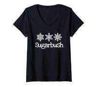Mujer Sugarbush Vermont Esquí Esquiador Copos de nieve Rústico Invierno Camiseta Cuello V