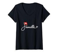 Mujer Suiza Famille - Bandera Suiza Familia Patrimonio Palabra Arte Camiseta Cuello V