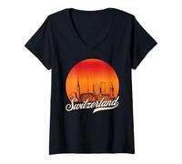Mujer Suiza Lugares De Interés Atardecer Vintage Camiseta Cuello V