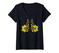 Mujer Sujetador Divertido con Mariposas y Girasoles, Pechos Camiseta Cuello V