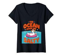 Mujer Summer Beach Vacay Summertime El océano me hizo un salado Camiseta Cuello V