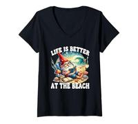 Mujer Summer Break Teacher Gnome Life Is Better At The Beach Camiseta Cuello V