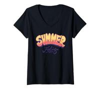 Mujer Summer Feeling Retro Sunset Vibe Gráfico | Fun Summertime Camiseta Cuello V