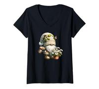 Mujer Summer Gnome Grandpa With Daisy Flowers For Gardening Mom Camiseta Cuello V