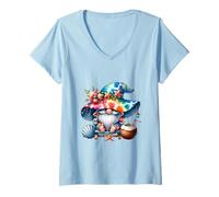 Mujer Summer GNOME with Tie Dye Hat and Coconut For Beach Lover Camiseta Cuello V