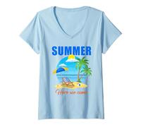 Mujer Summer Here We Come - Family & Couples Summer Vacation Trip Camiseta Cuello V