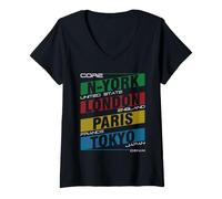 Mujer Summer Holiday Travel Shirts, New York London Paris Tokyo Camiseta Cuello V