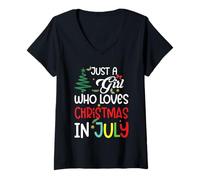 Mujer Summer Just a Girl Who Loves Christmas in July Camiseta Cuello V