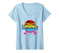 Mujer Summer Miami Beach Sunset tee Shirts, I Love Miami, Miami Camiseta Cuello V