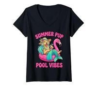 Mujer Summer Pup Pool Vibes Retriever Mermaid Camiseta Cuello V