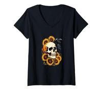 Mujer Summer Rock Skull & Raven hará Que Todos los Ojos se fijen en ti Camiseta Cuello V