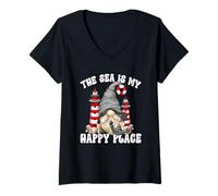 Mujer Summer Saying For Beach Trip Lighthouse and Anchor GNOME Camiseta Cuello V