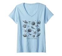 Mujer Summer & Seashells Coastal Beach Estrellas de mar Conchas Arcos Corazones Camiseta Cuello V